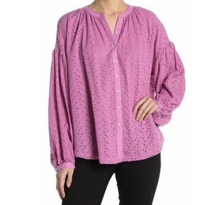 NWT Free People Maddison Purple Eyelet Blouse Orchid
